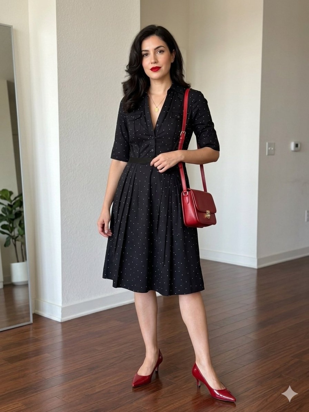 White House Black Market Black Polka Dot Midi Dress